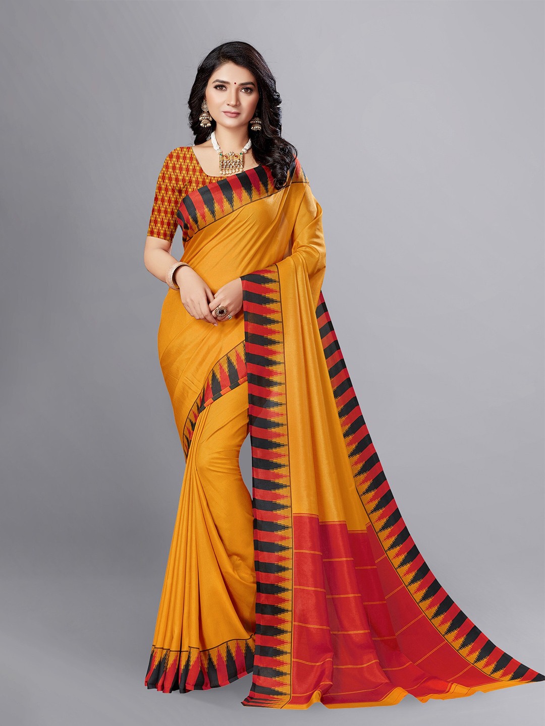 

VIMLA Printed Border Art Silk Saree, Yellow