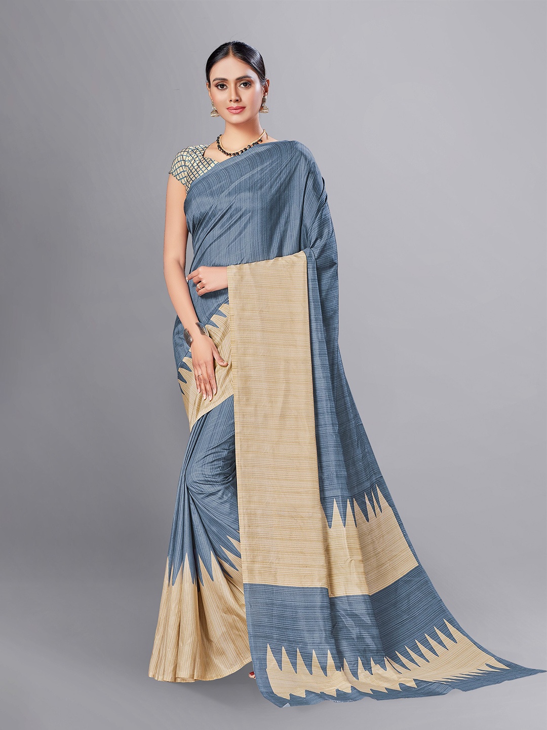 

VIMLA Striped Mysore Silk Saree, Grey