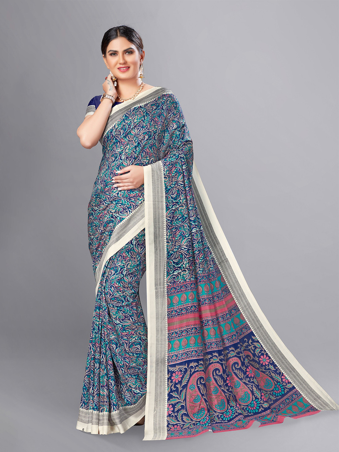 

VIMLA Ethnic Motifs Printed Saree, Blue