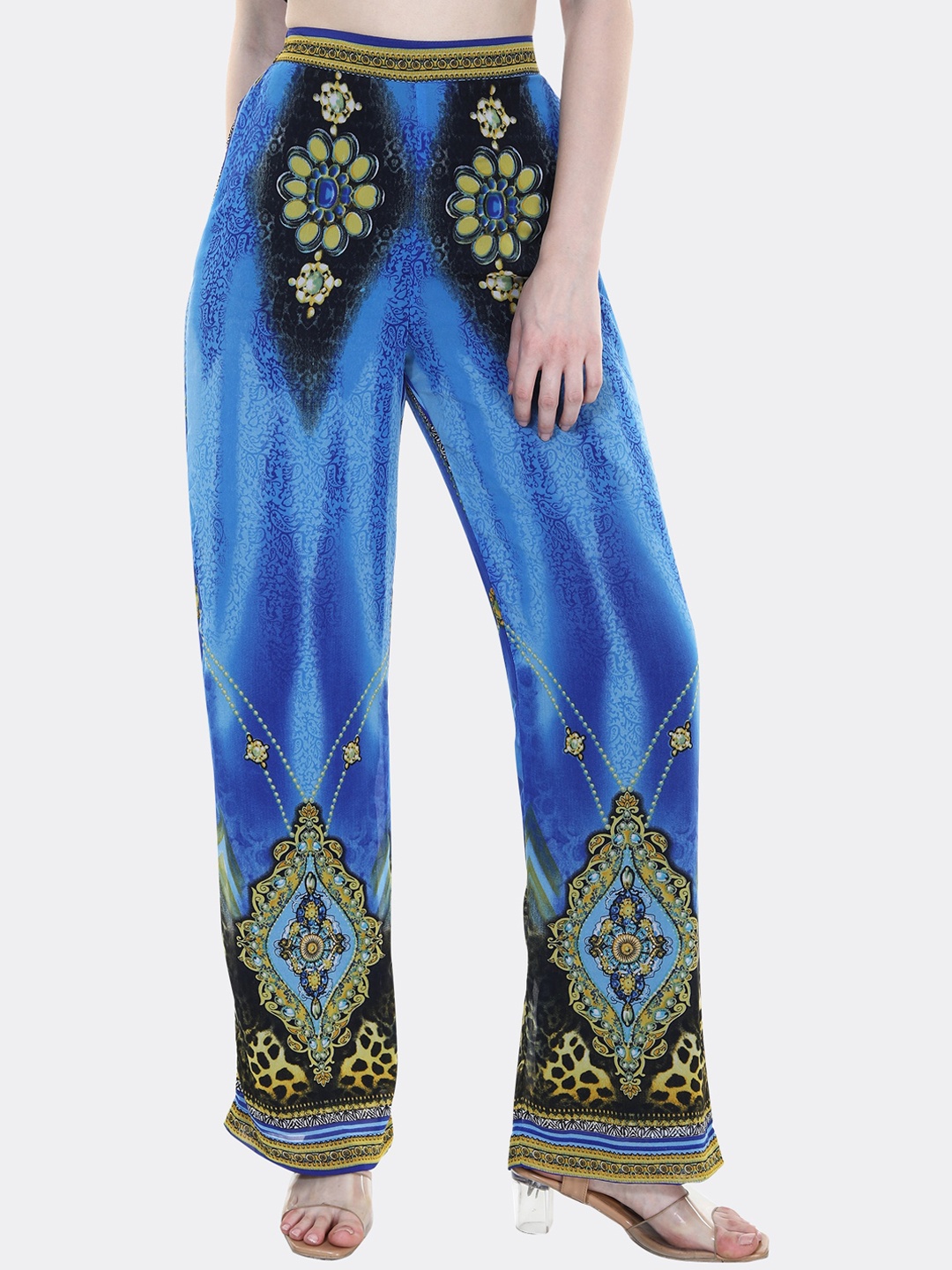 

TSM Women Blue Ethnic Motifs Printed Comfort Loose Fit Trousers