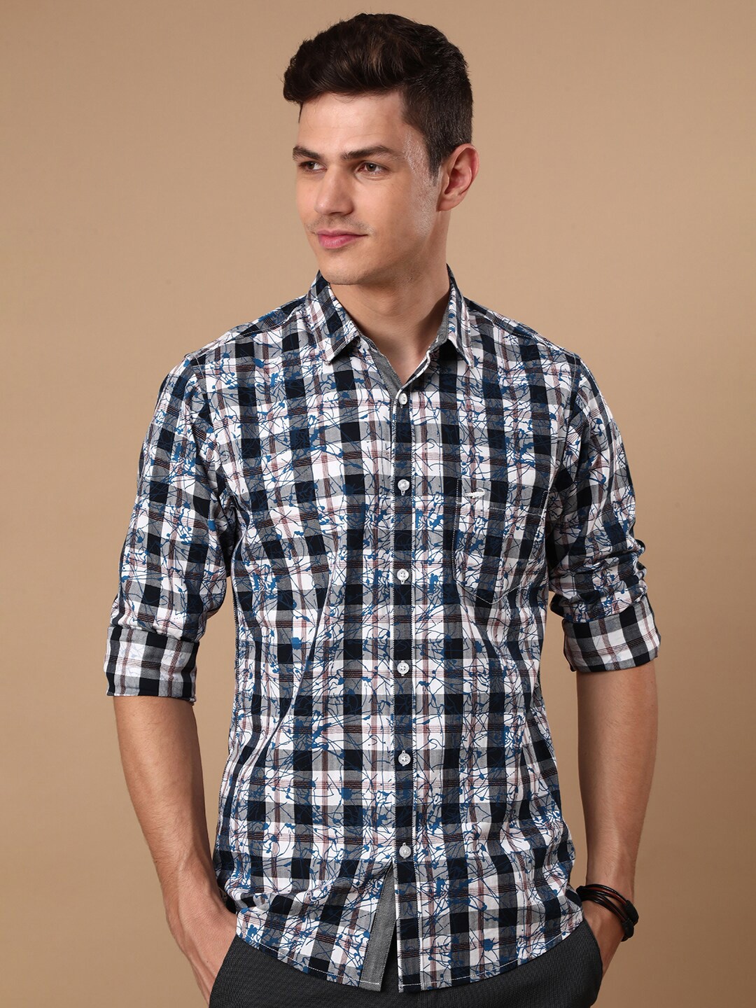 

Crocodile Tartan Checks Classic Cotton Casual Shirt, Blue