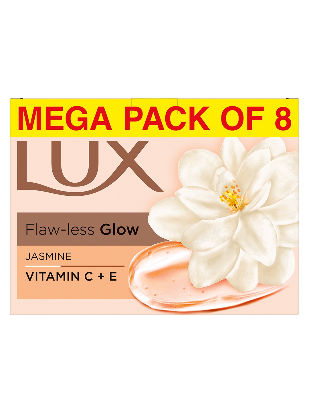 

LUX Set of 8 Flaw-Less Glow Jasmine Bathing Soap with Vitamin C & E - 150 g each, Beige