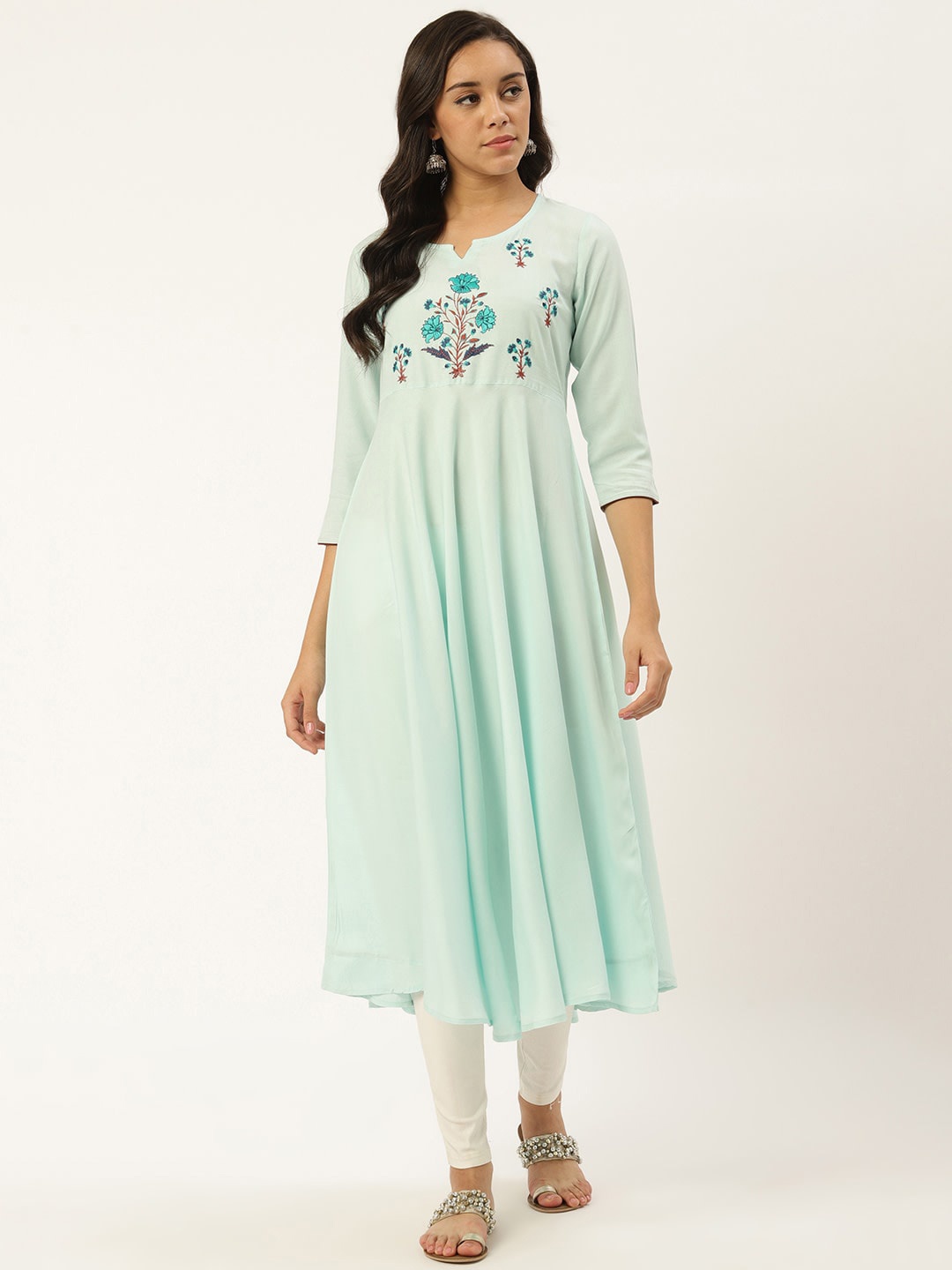 

RANGMAYEE Floral Embroidered Cotton Anarkali Kurta, Turquoise blue