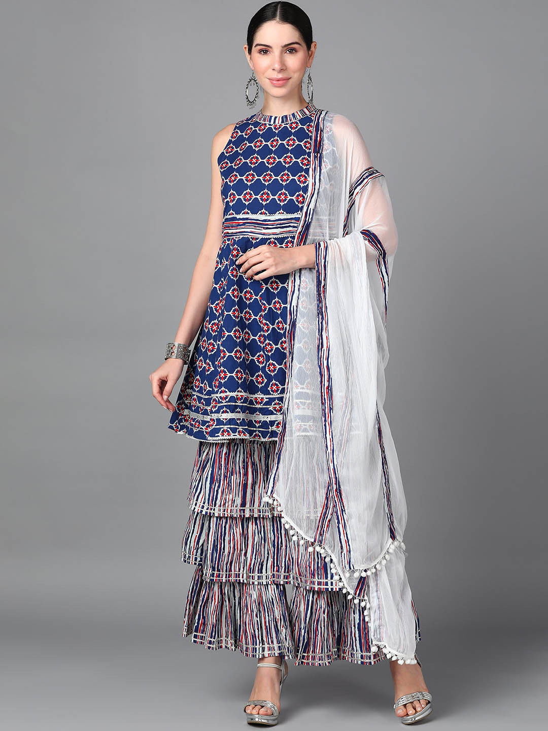 

KALINI Ethnic Motifs Printed Regular Kurta with Sharara & With Dupatta, Blue