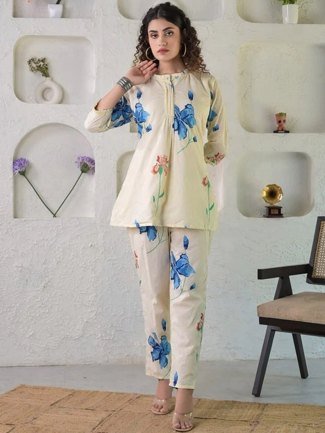 

SIDYAL Floral Printed Top And Trouser, Blue