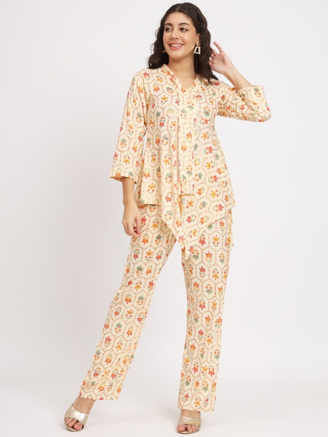

SIDYAL Floral Printed Top & Trousers, Yellow