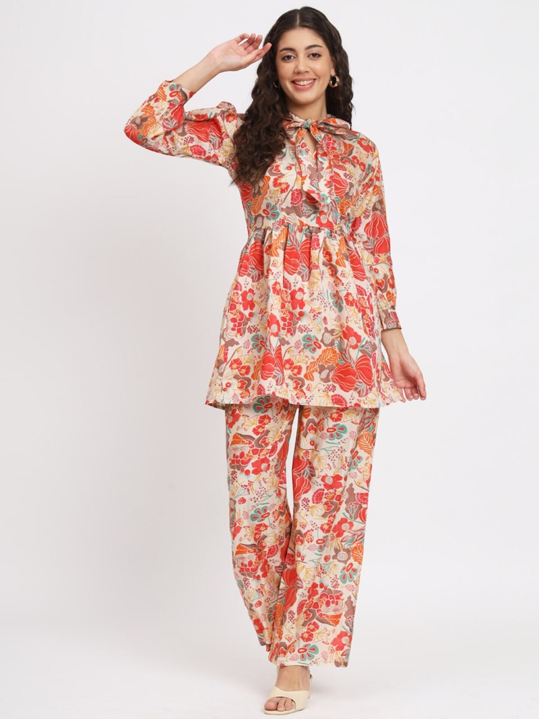 

SIDYAL Floral Printed A-Line Kurta With Trouser, Off white