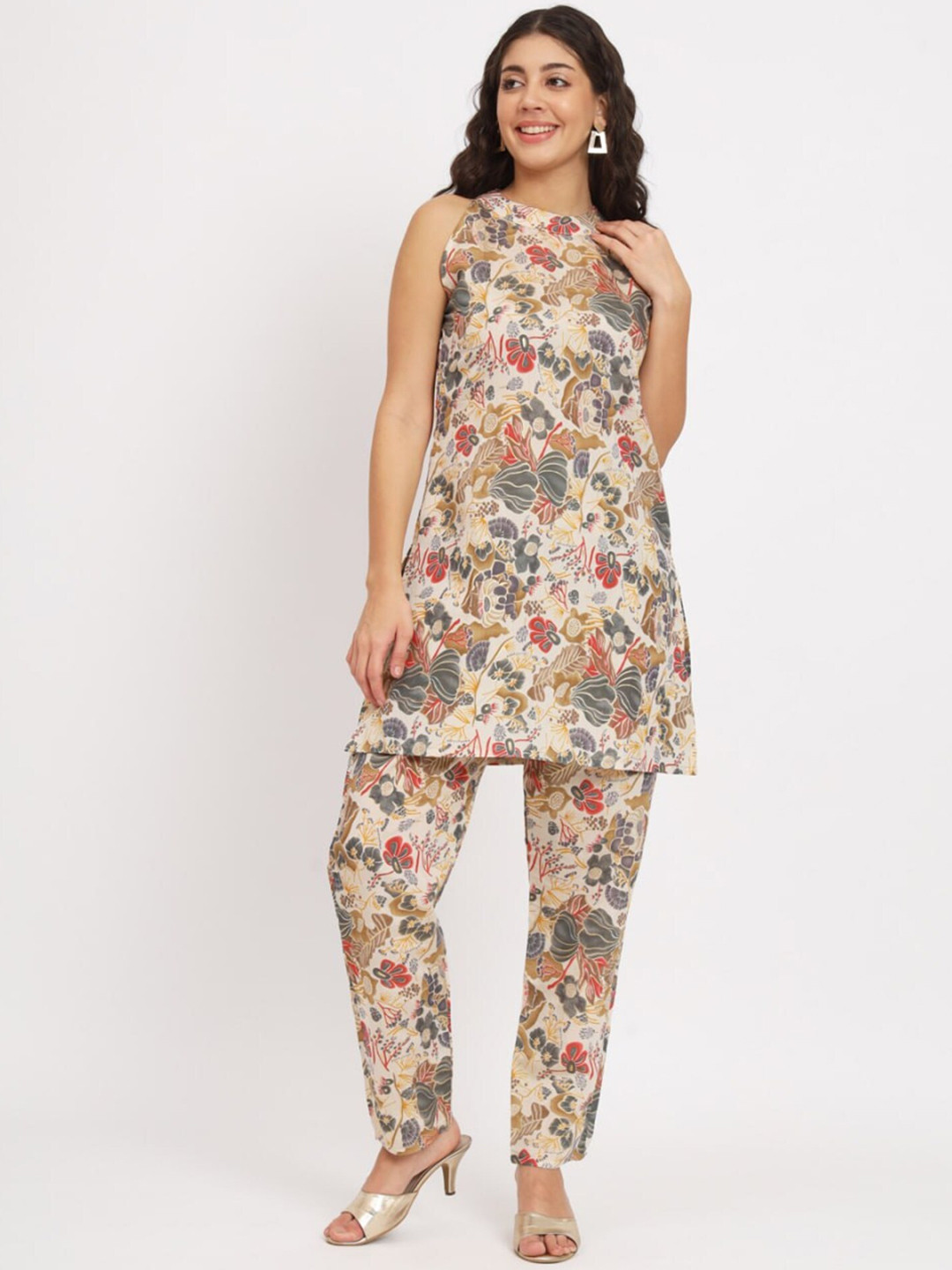 

SIDYAL Floral Printed Tunic With Trousers Co-Ords, White