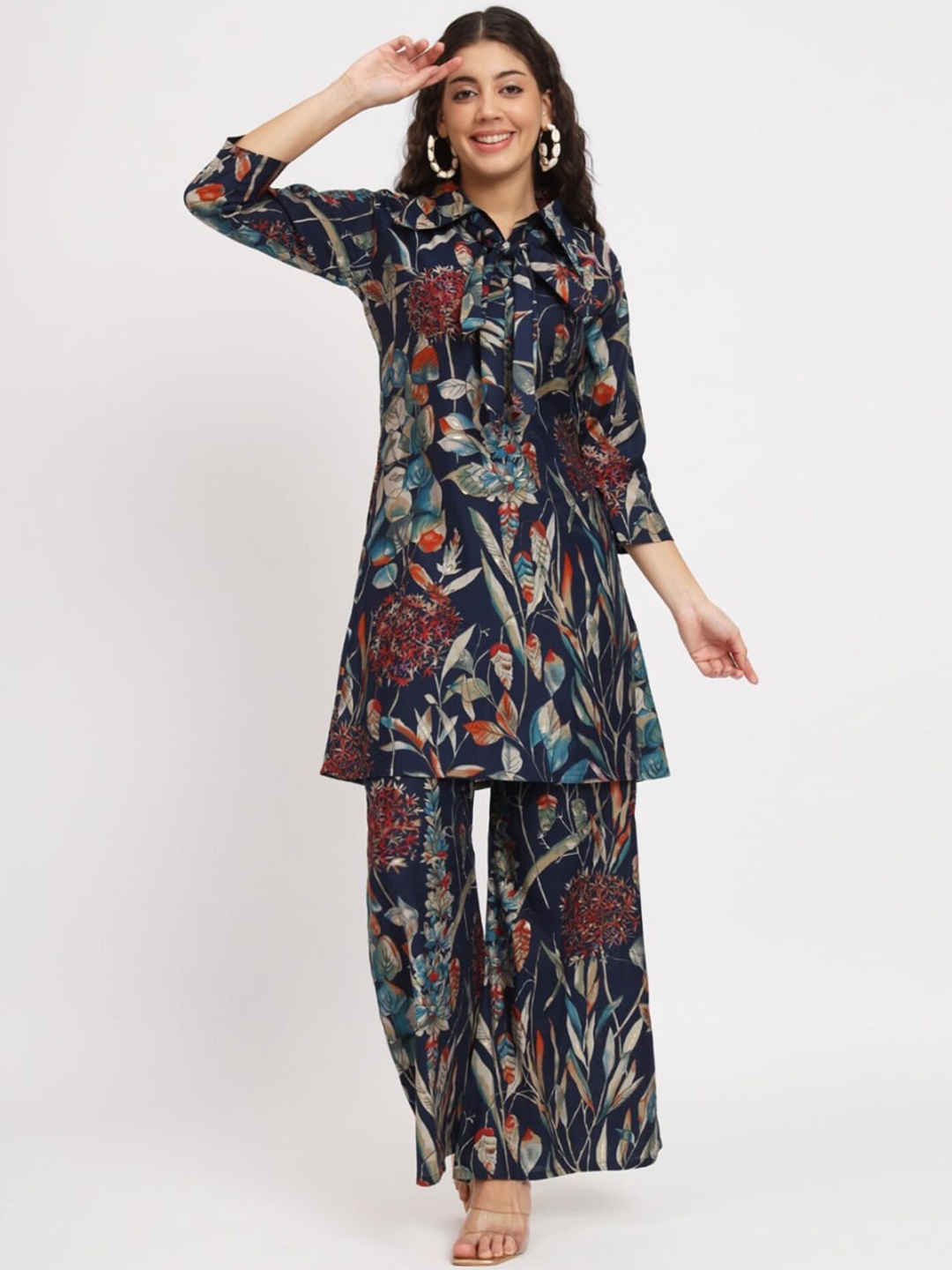 

SIDYAL Floral Printed Regular Kurti With Trousers, Blue