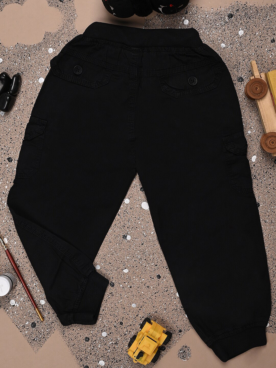 

V-Mart Boys Mid Rise Twill Cotton Joggers, Black