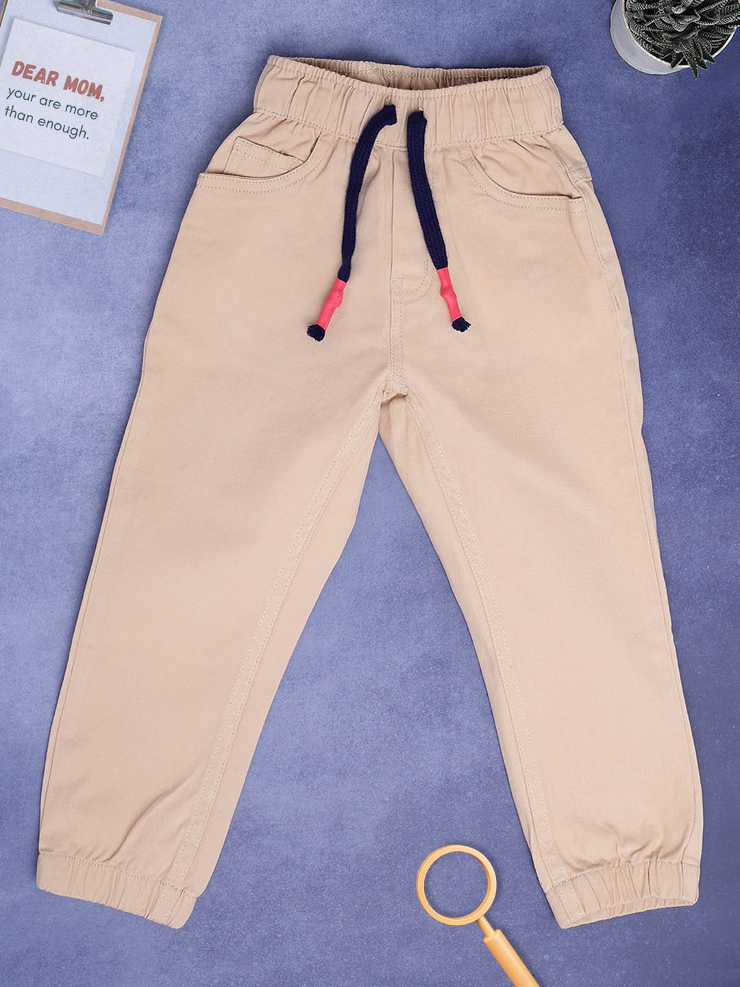

V-Mart Boys Mid Rise Twill Joggers, Beige