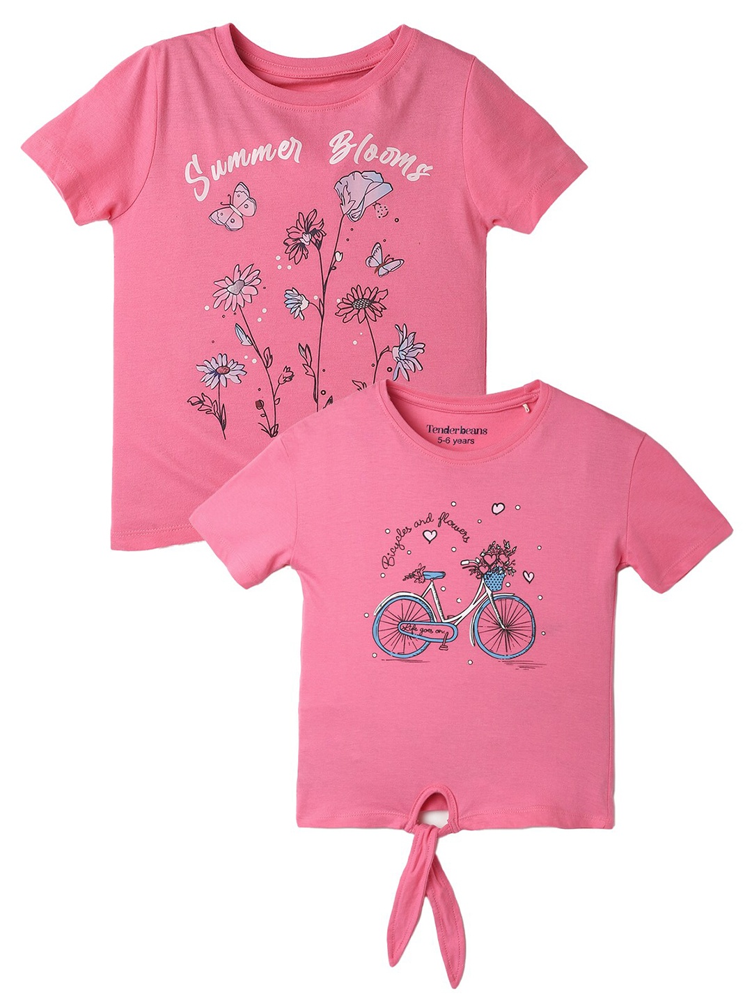 

UrbanMark Girls Pack of 2 Graphic Printed Cotton T-shirt, Pink