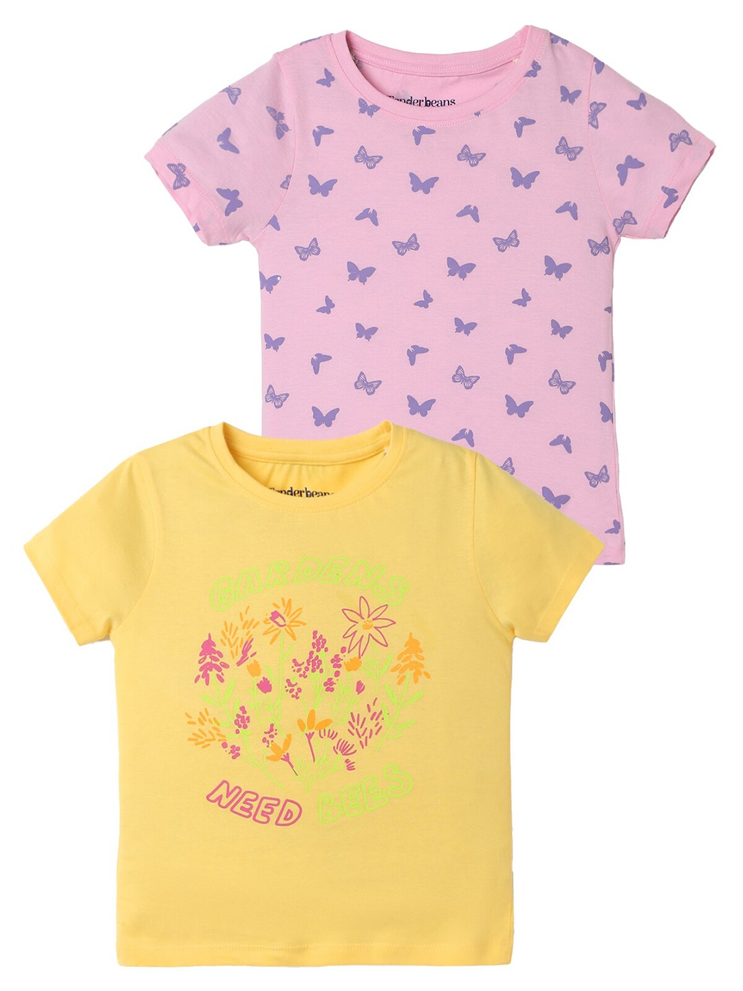 

UrbanMark Girls Pack Of 2 Conversational Printed Pure Cotton T-shirt, Pink