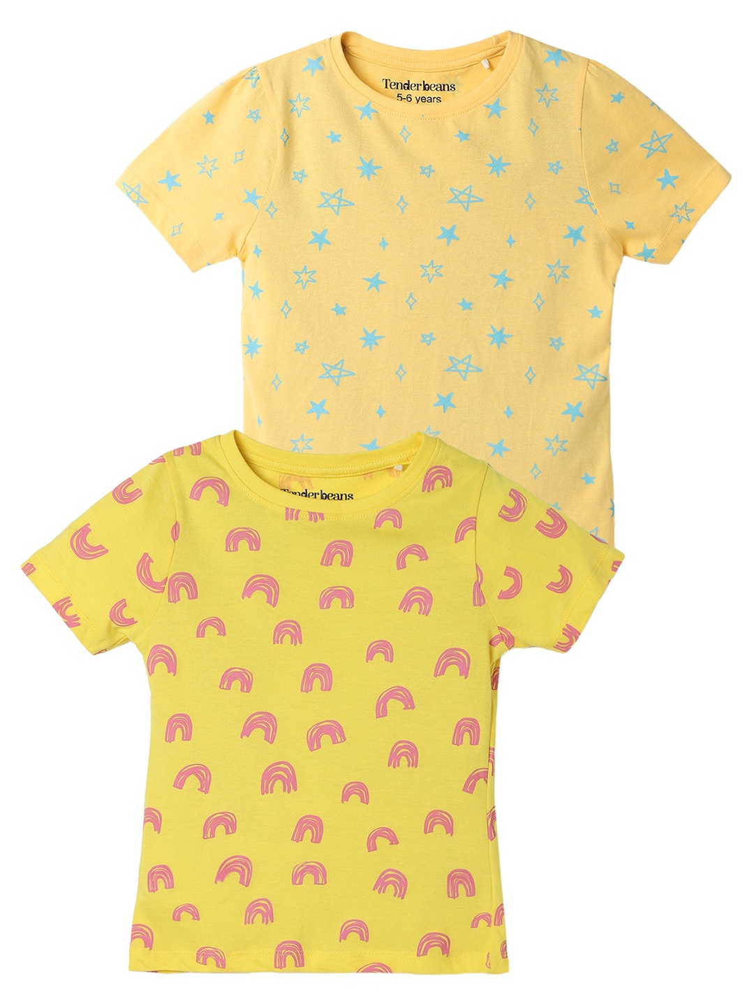 

UrbanMark Girls Pack Of 2 Printed Cotton T-shirts, Yellow