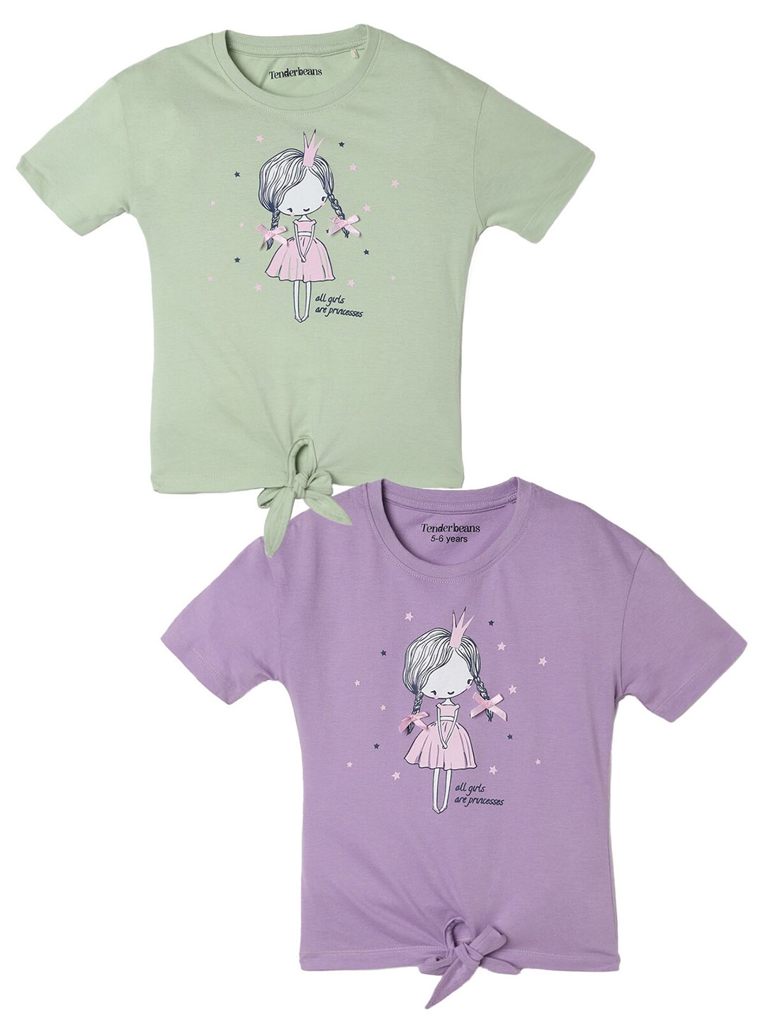 

UrbanMark Girls Pack of 2 Graphic Printed Cotton T-shirt, Purple