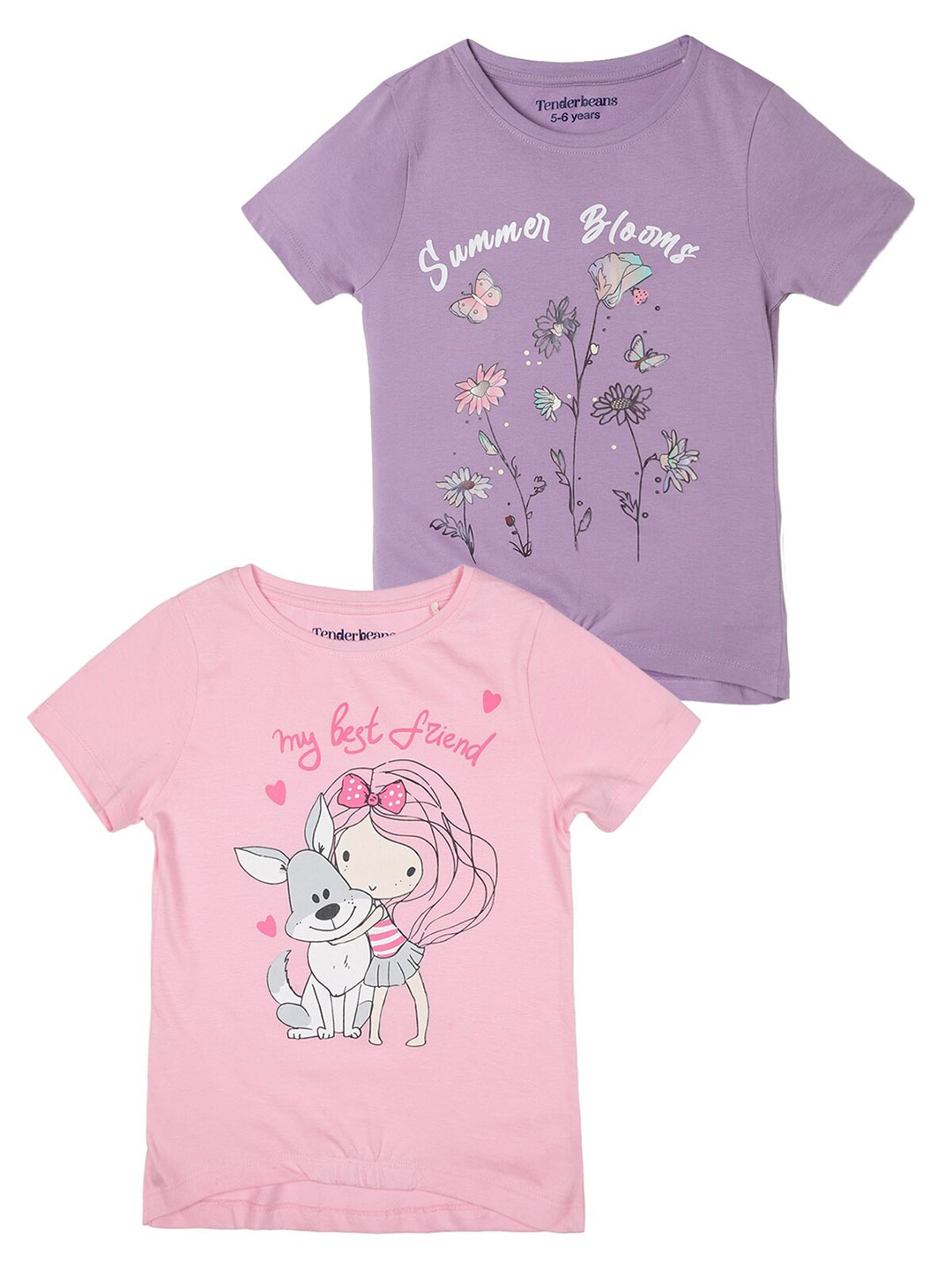

UrbanMark Girls Pack of 2 Graphic Printed Cotton T-shirt, Pink