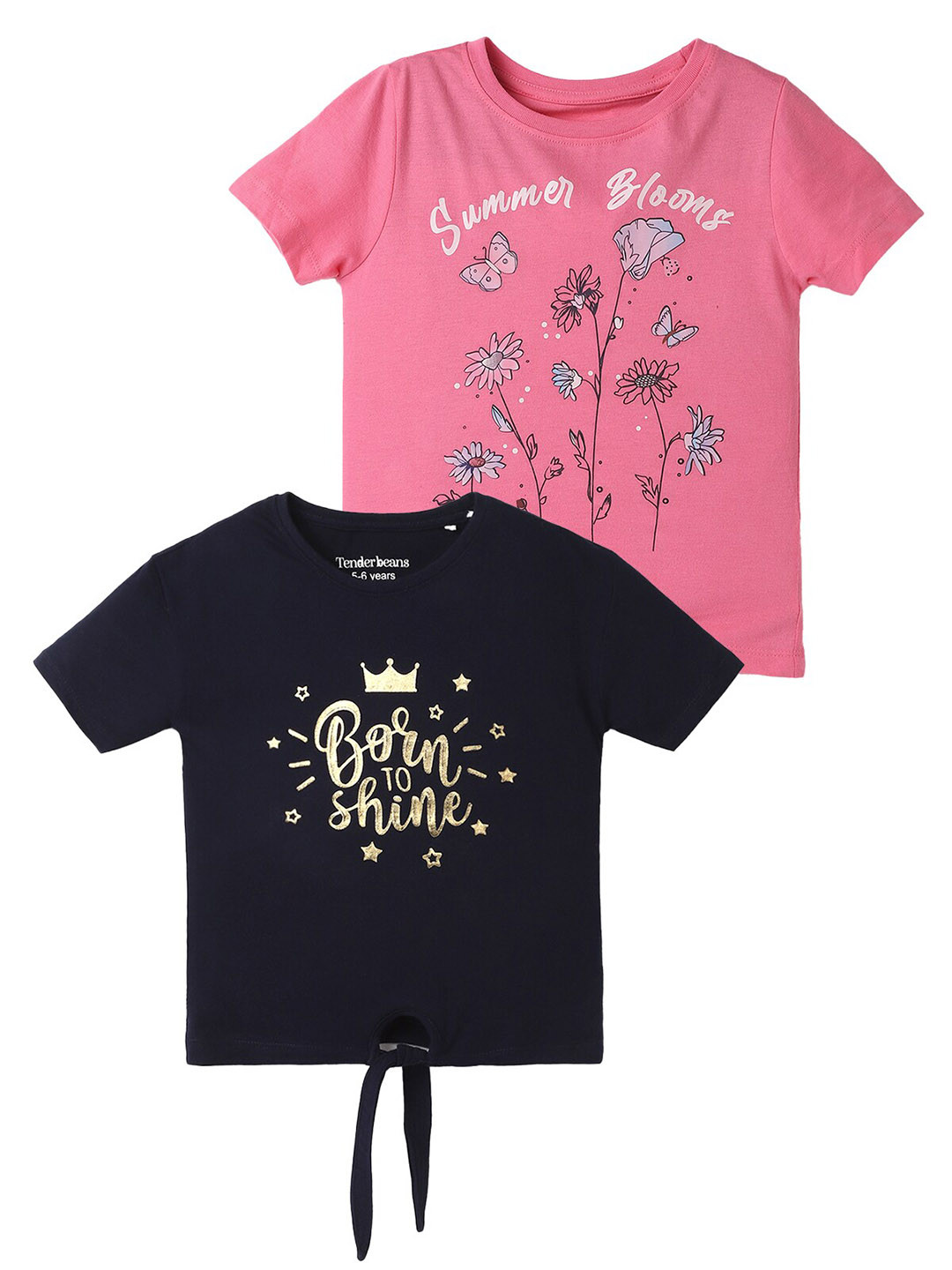 

UrbanMark Girls Pack Of 2 Graphic Printed Cotton T-shirt, Pink