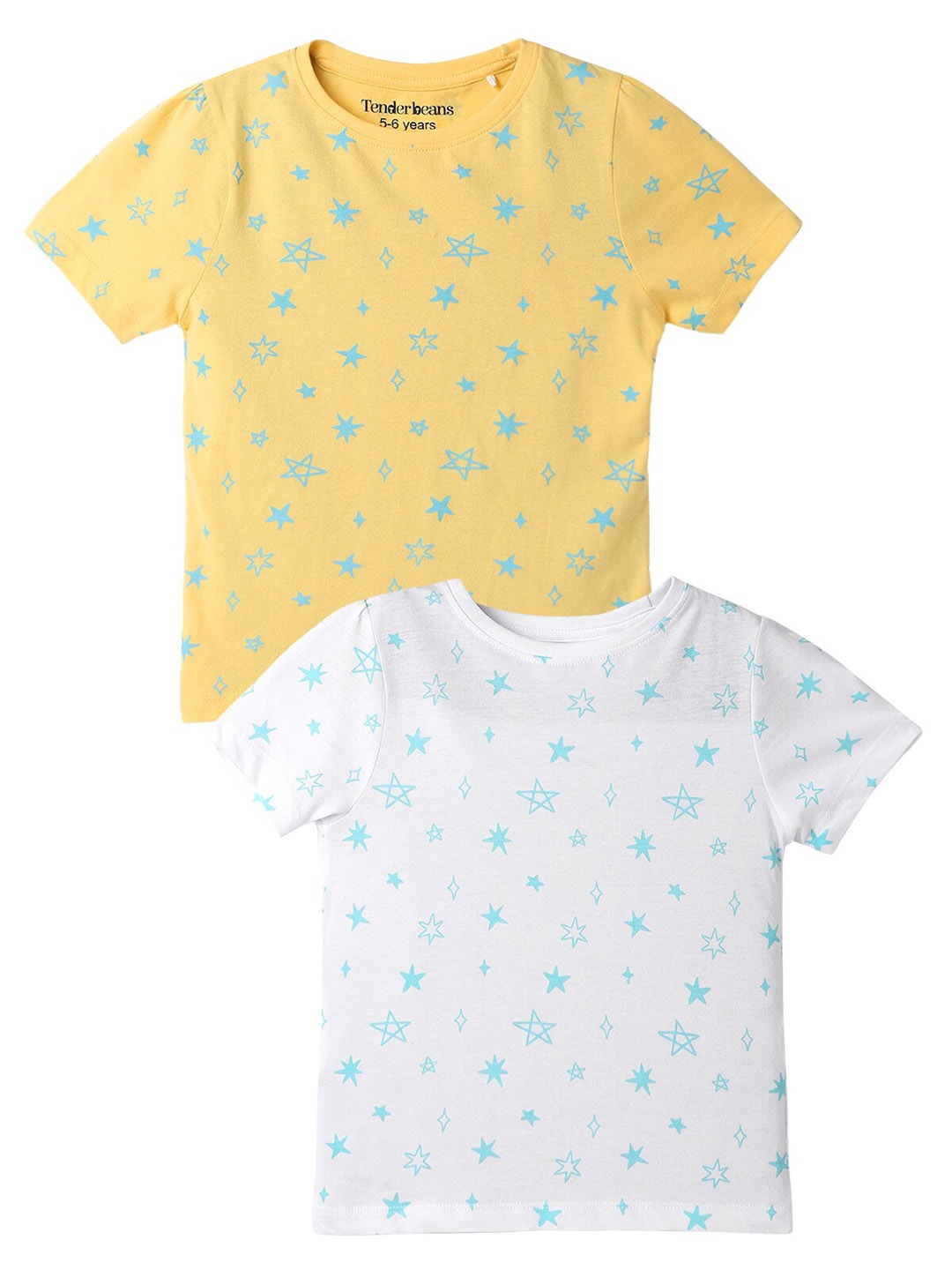 

UrbanMark Girls Pack of 2 Printed Pure Cotton Short Sleeved T-shirts, Yellow