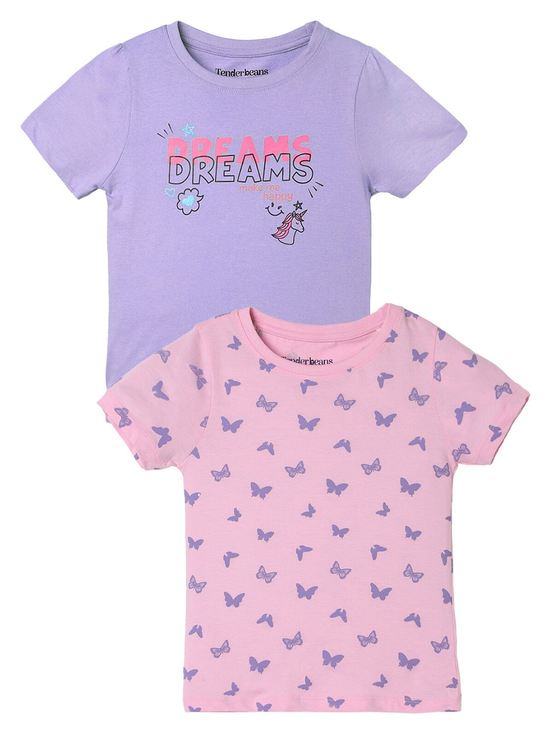 

UrbanMark Girls Pack Of 2 Graphic Printed Cotton T-shirt, Pink