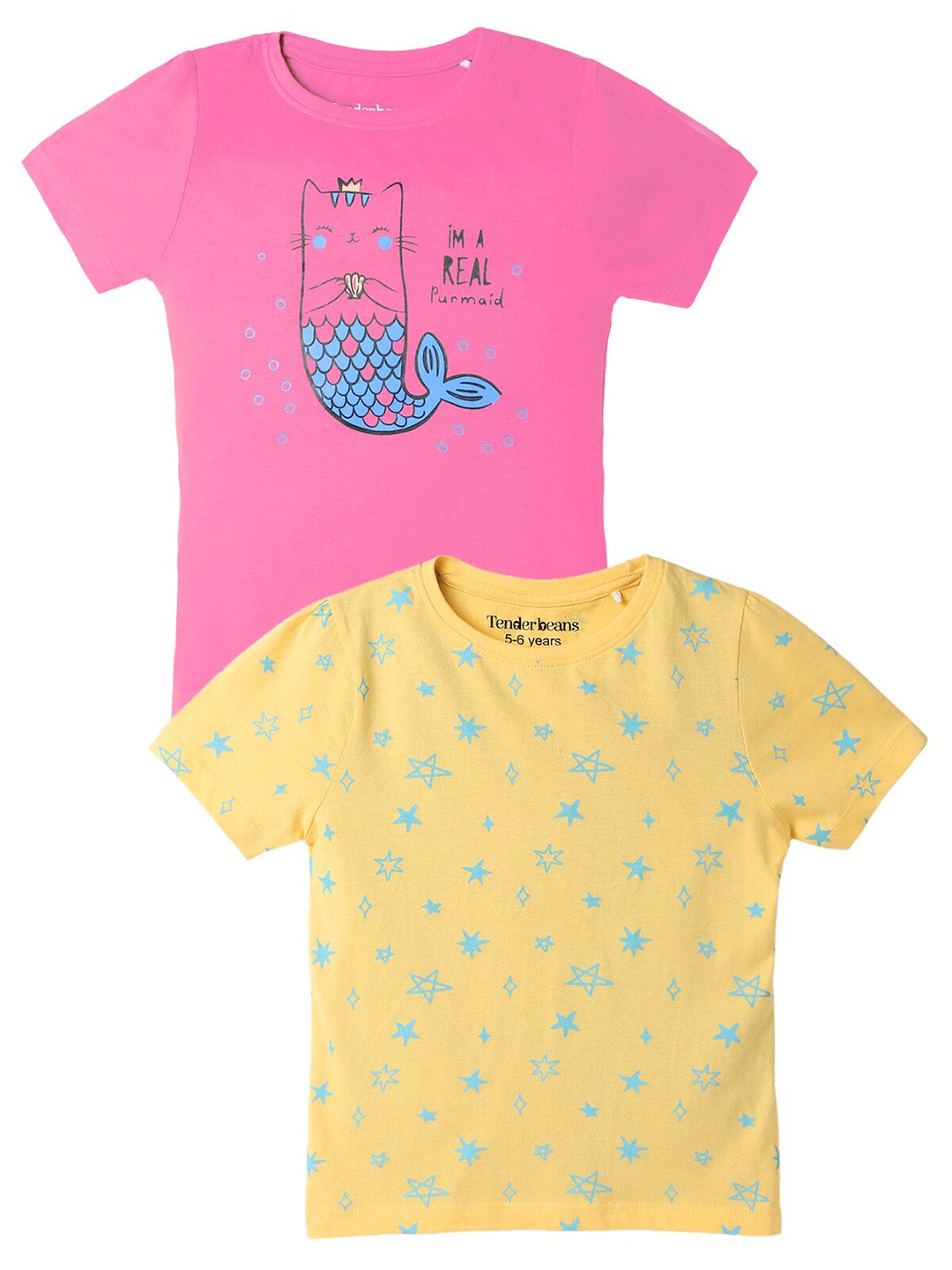 

UrbanMark Girls Pack Of 2 Graphic Printed Pure Cotton T-shirt, Pink