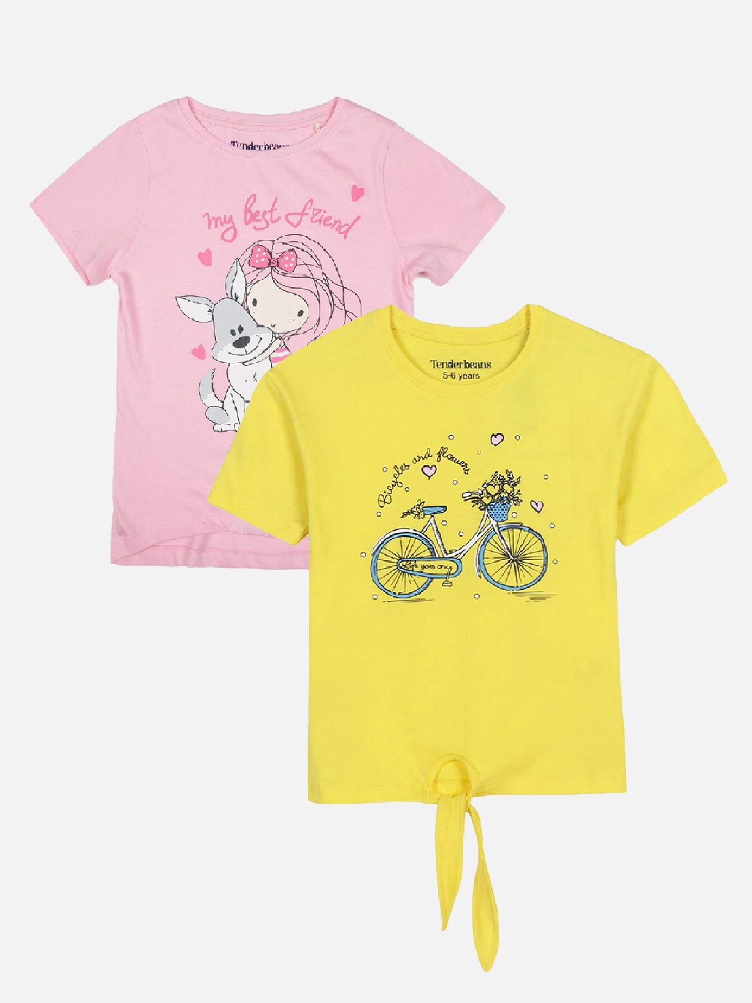 

UrbanMark Girls Pack Of 2 Printed Pure Cotton T-shirt, Pink