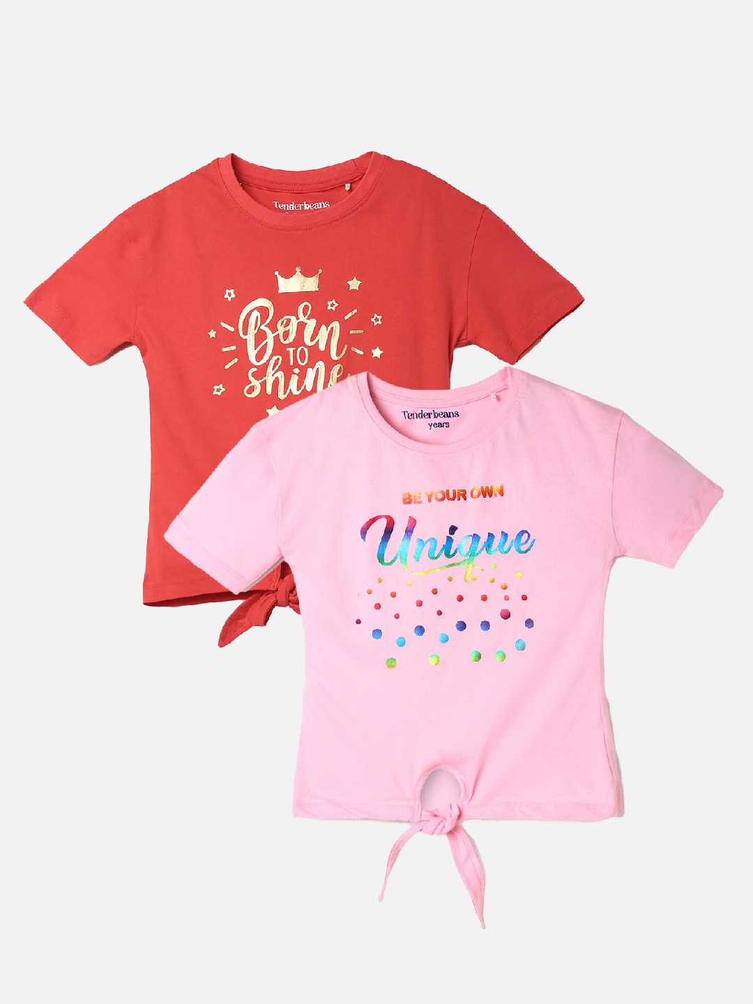 

UrbanMark Girls Pack Of 2 Typography Printed Pure Cotton T-shirt, Red