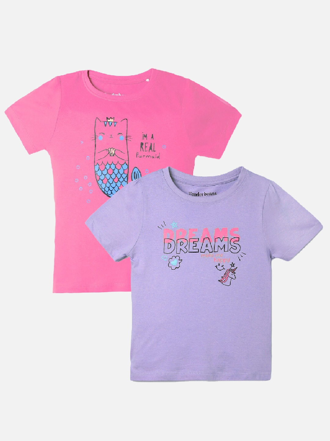 

UrbanMark Girls Pack of 2 Printed Pure Cotton T-shirt, Pink