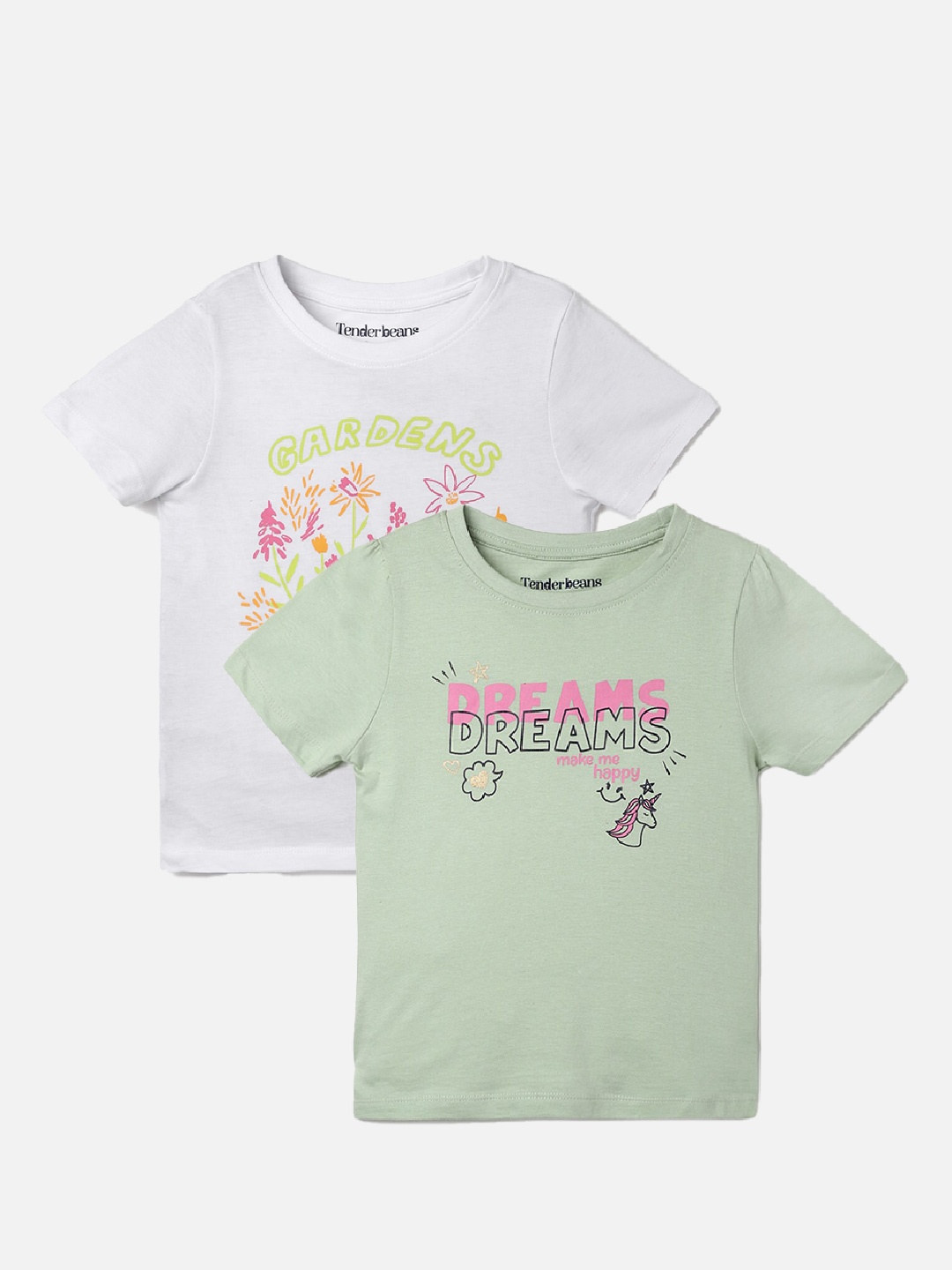 

UrbanMark Girls Pack of 2 Printed Pure Cotton Short Sleeved T-shirts, White