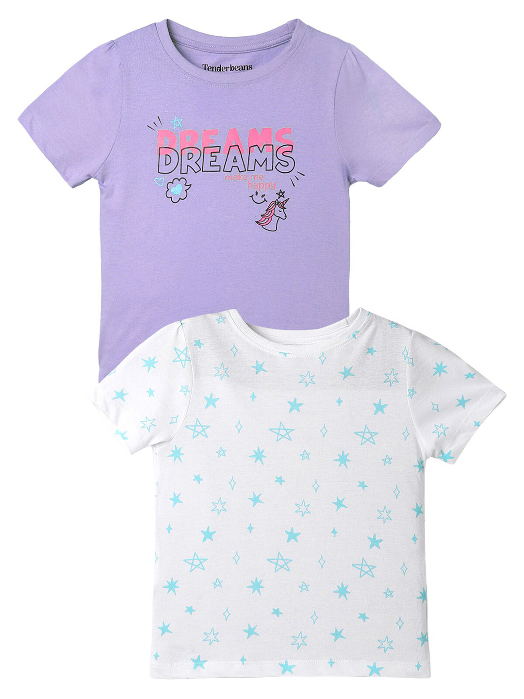 

UrbanMark Girls Pack Of 2 Printed Pure Cotton T-shirt, Lavender