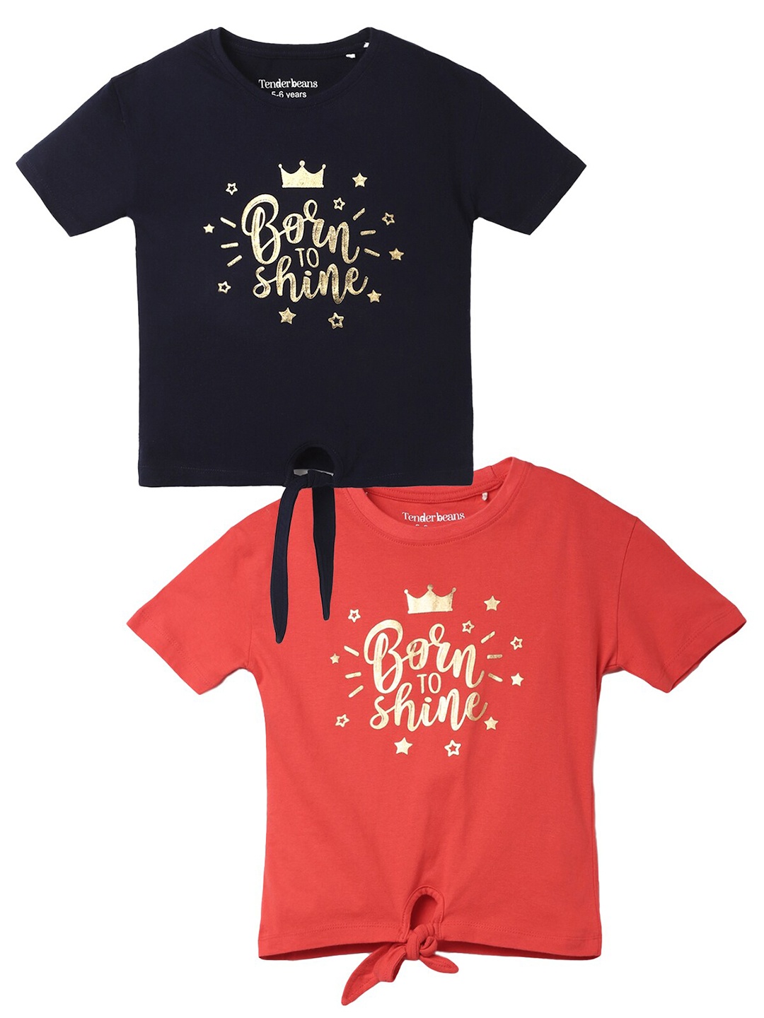 

UrbanMark Girls Pack Of 2 Typographic Printed Pure Cotton T-shirt, Navy blue