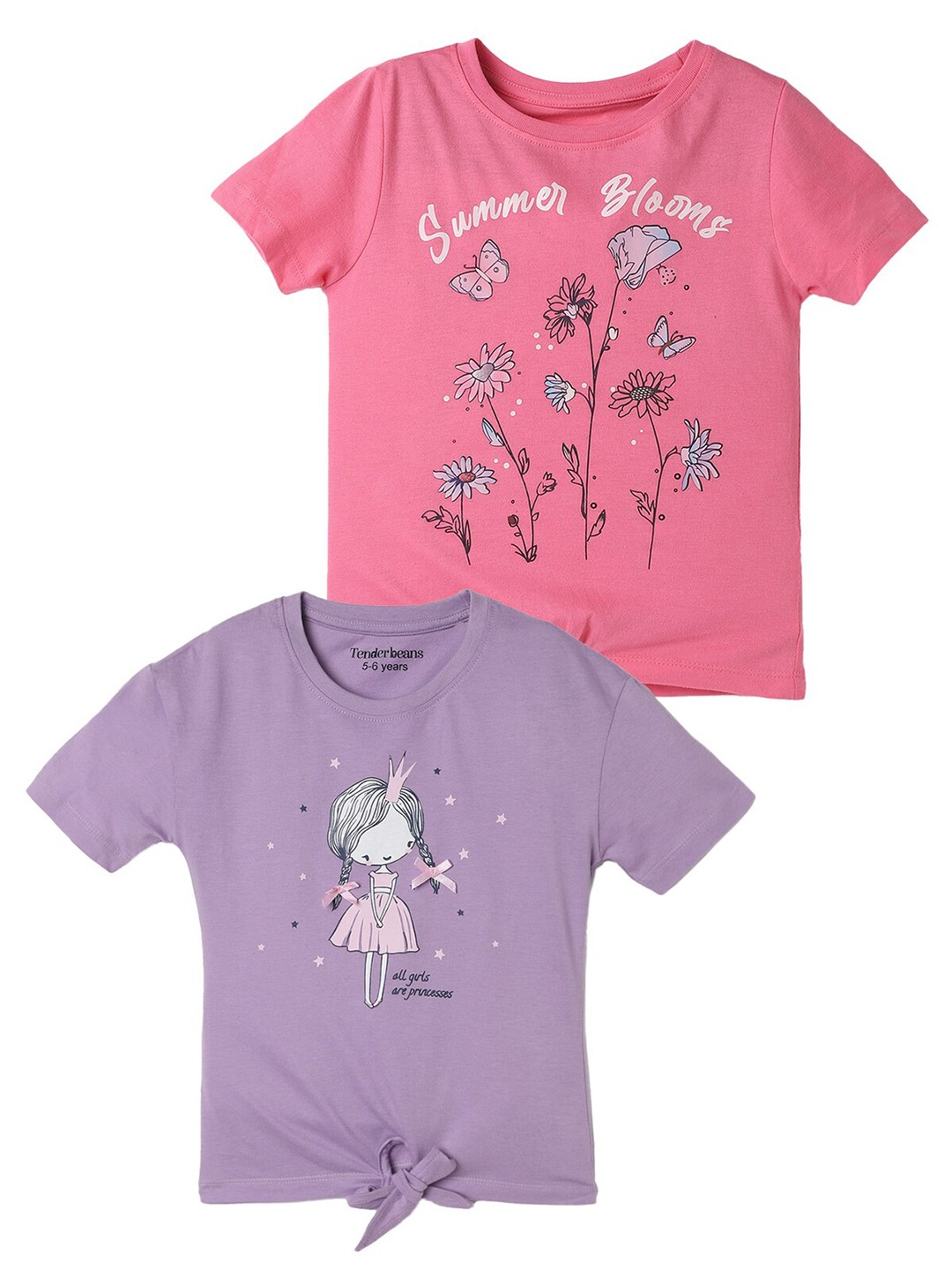 

UrbanMark Girls Pack Of 2 Printed Pure Cotton T-shirt, Pink