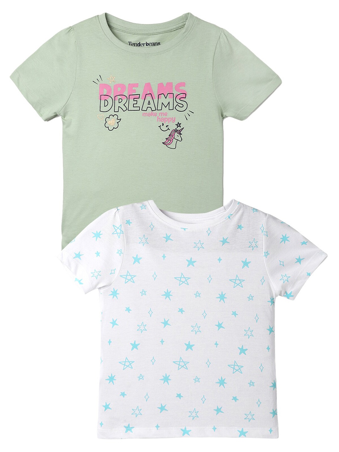 

UrbanMark Girls Pack Of 2 Printed Cotton T-shirts, Green