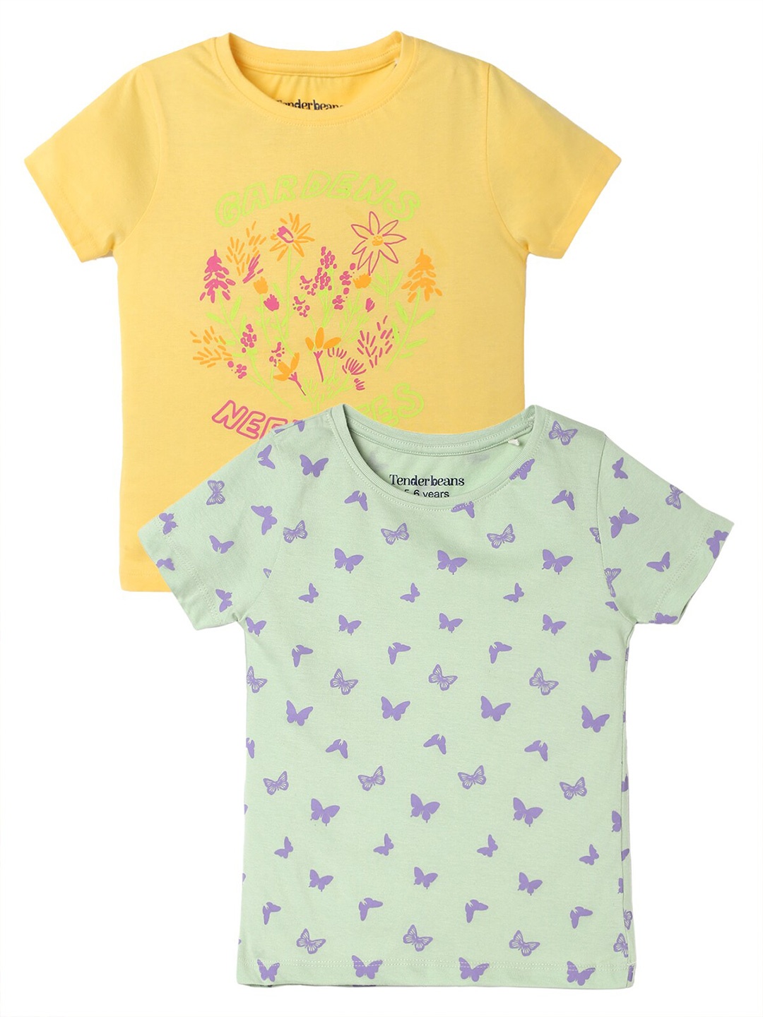 

UrbanMark Girls Pack of 2 Graphic Printed Cotton T-shirt, Yellow