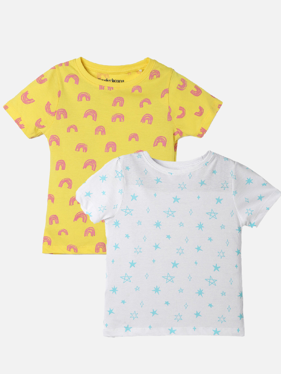 

UrbanMark Girls Pack of 2 Conversational Printed Cotton T-shirt, Yellow