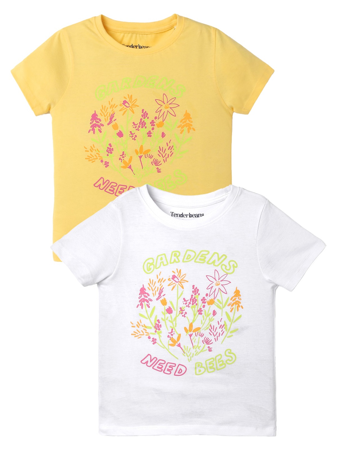 

UrbanMark Girls Pack of 2 Graphic Printed Pure Cotton T-shirt, White
