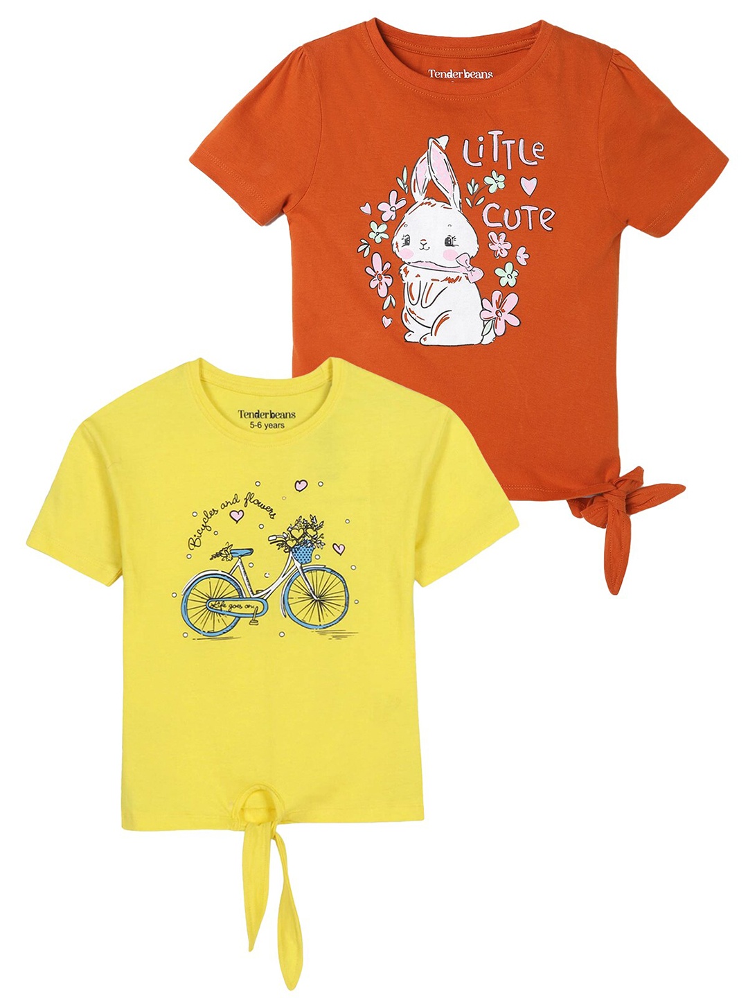

UrbanMark Girls Pack Of 2 Printed Pure Cotton T-shirt, Orange