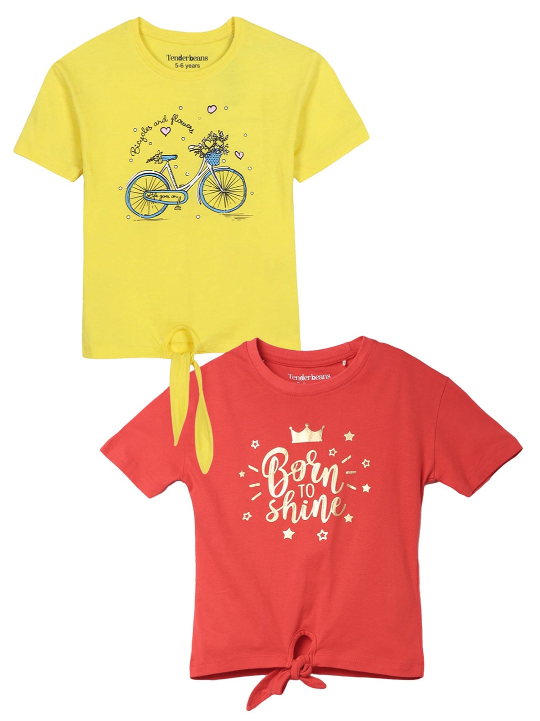 

UrbanMark Girls Pack Of 2 Printed Pure Cotton T-shirts, Red
