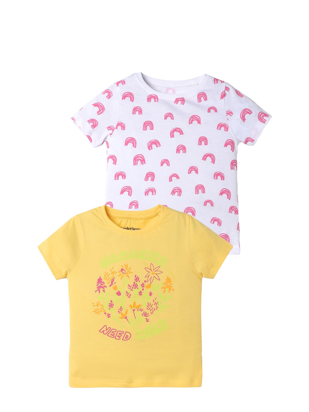 

UrbanMark Girls Pack Of 2 Conversational Printed Pure Cotton T-shirt, Yellow