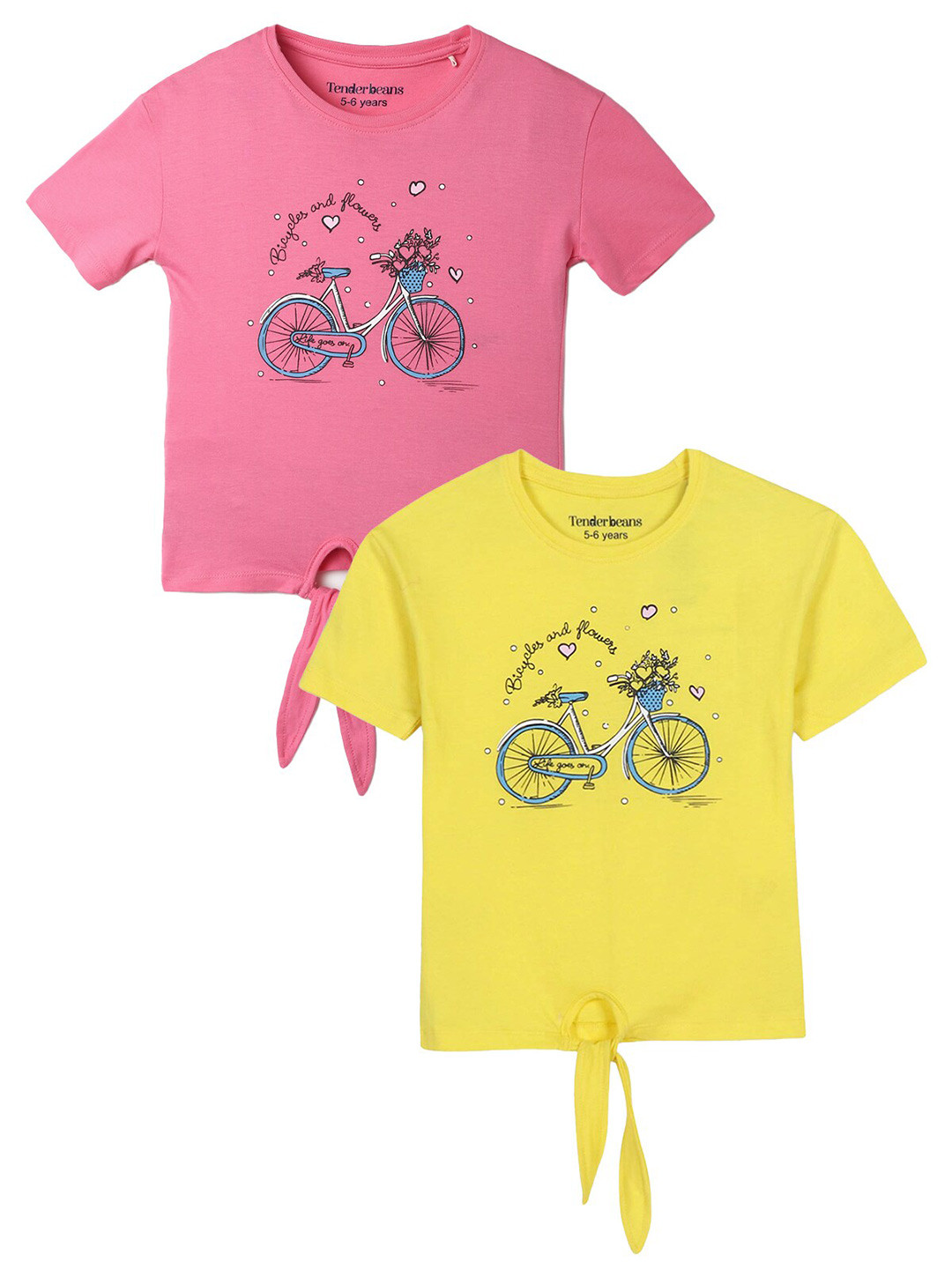 

UrbanMark Girls Pack Of 2 Graphic Printed Cotton T-shirt, Pink