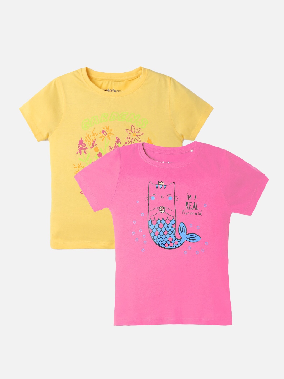 

UrbanMark Girls Pack Of 2 Cotton Regular T-shirt, Yellow