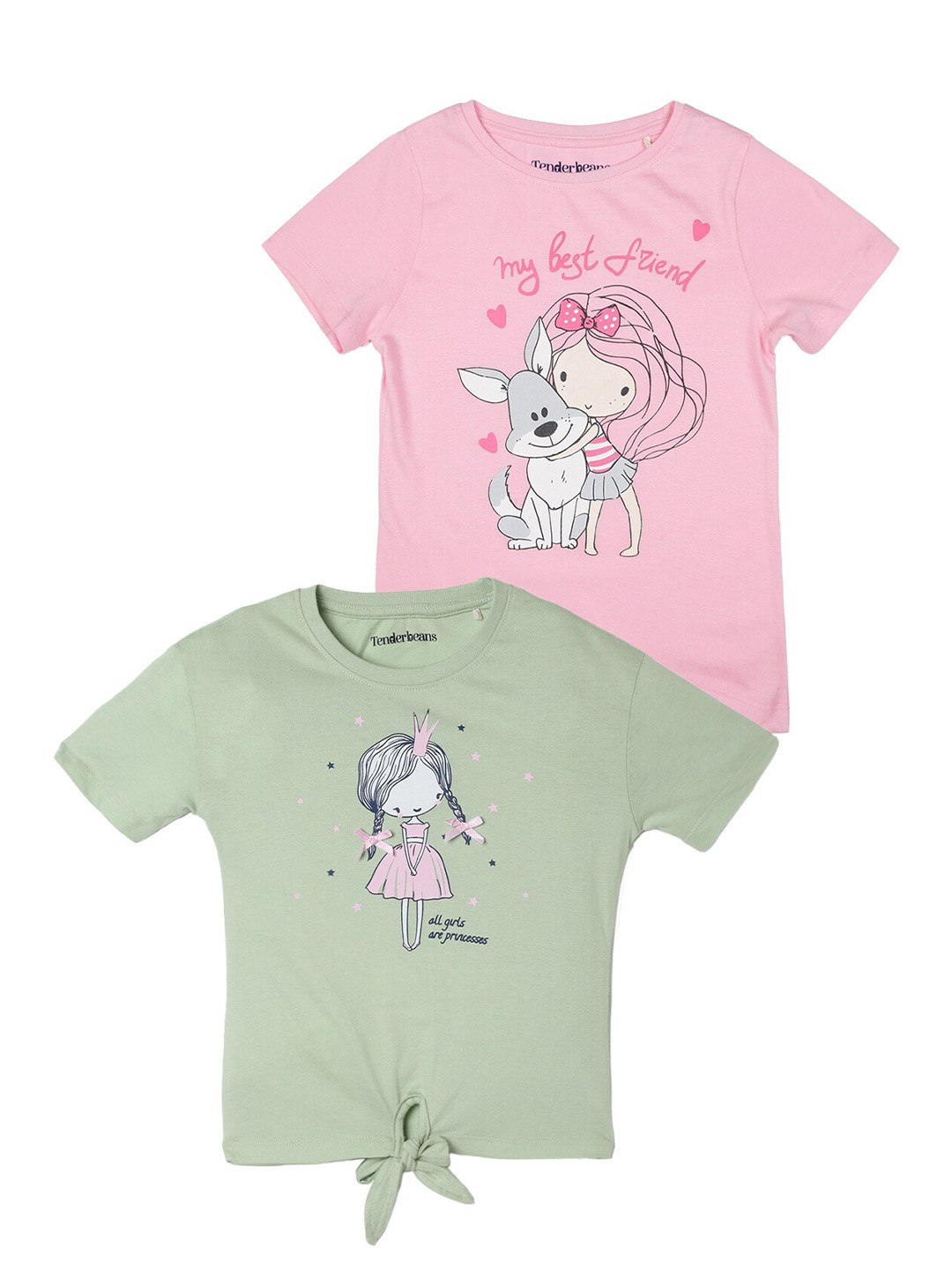 

UrbanMark Girls Pack of 2 Printed Pure Cotton Short Sleeved T-shirts, Pink
