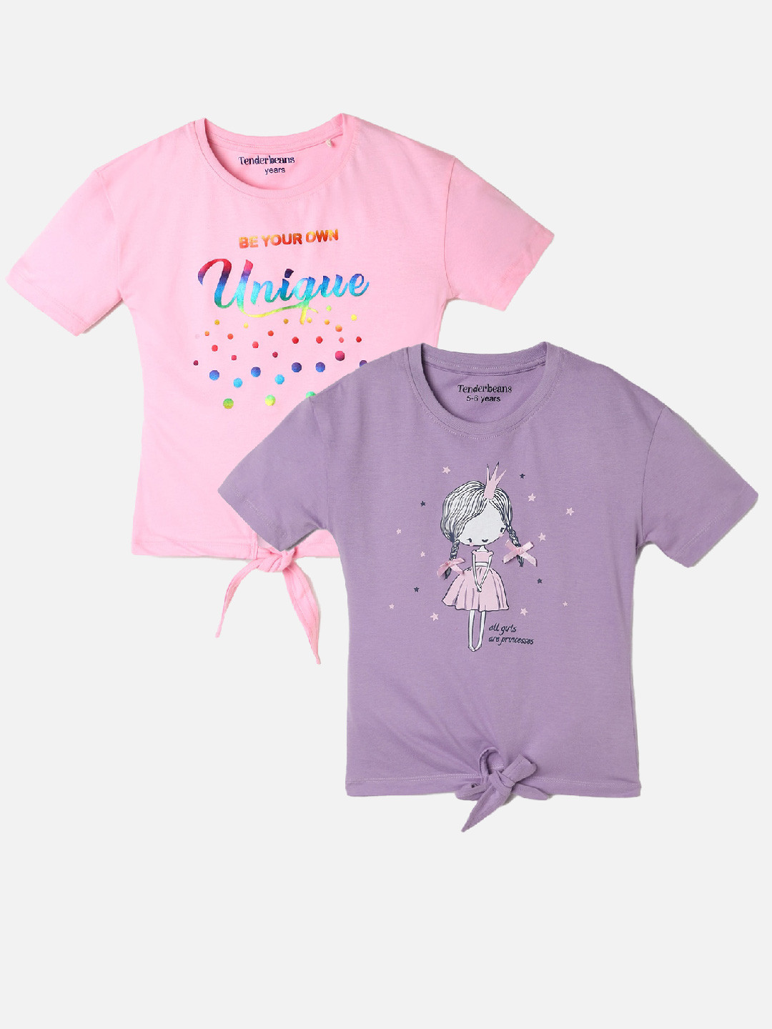 

UrbanMark Girls Pack of 2 Typography Printed Cotton T-shirt, Pink