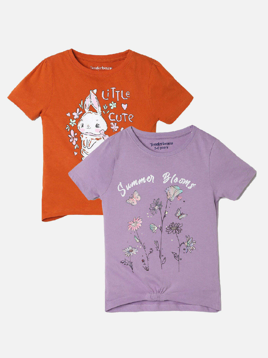 

UrbanMark Girls Pack Of 2 Printed Pure Cotton T-shirt, Olive