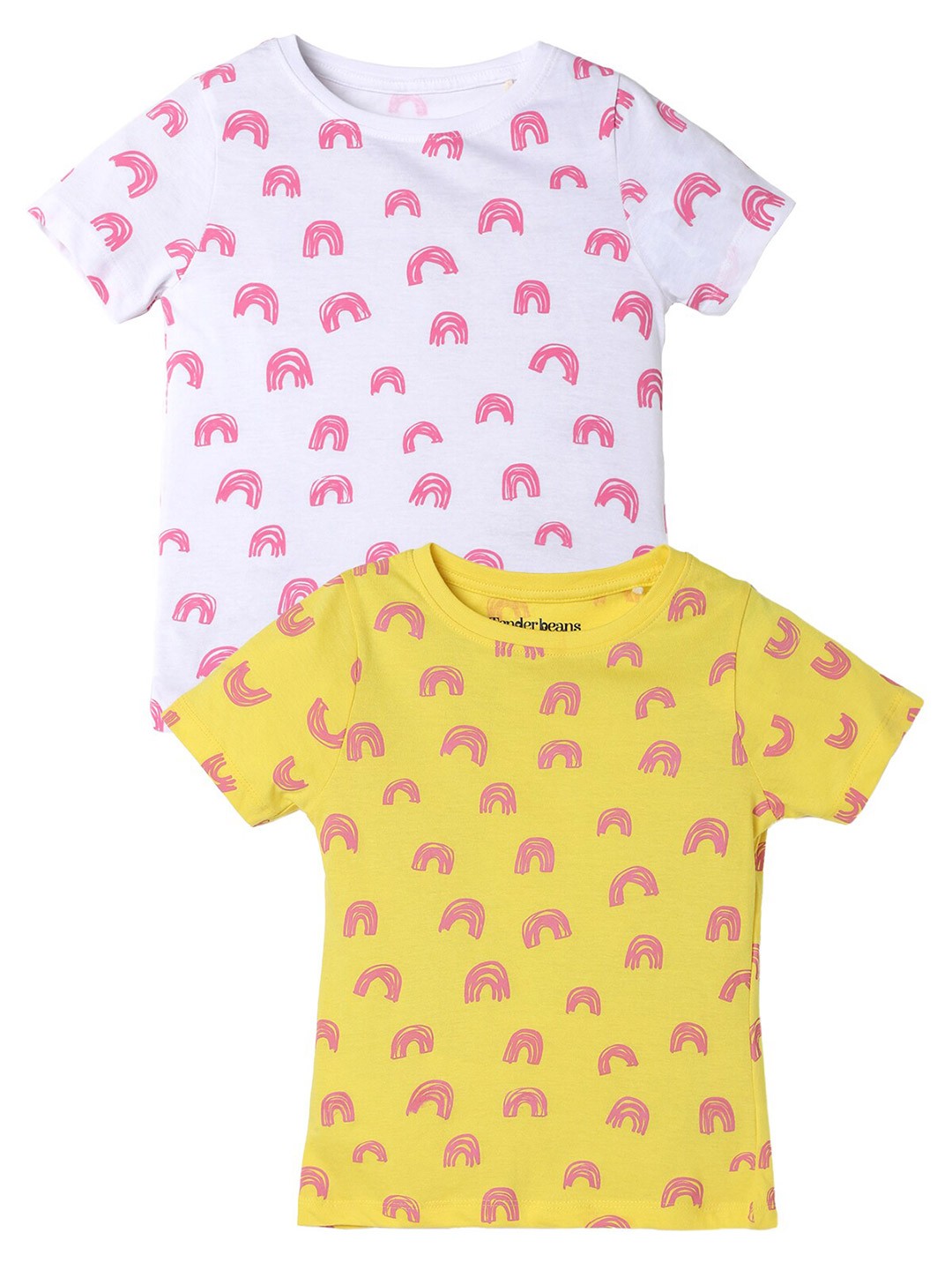 

UrbanMark Girls Pack of 2 Conversational Printed Pure Cotton T-shirt, Yellow