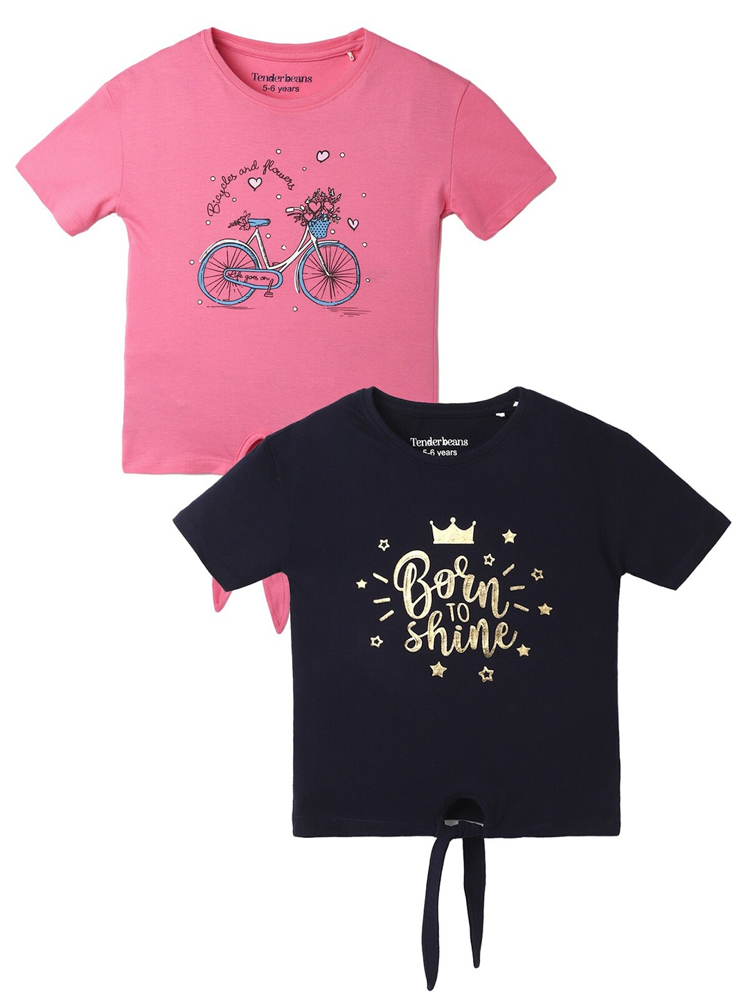 

UrbanMark Girls Pack Of 2 Graphic Printed Pure Cotton T-shirt, Pink