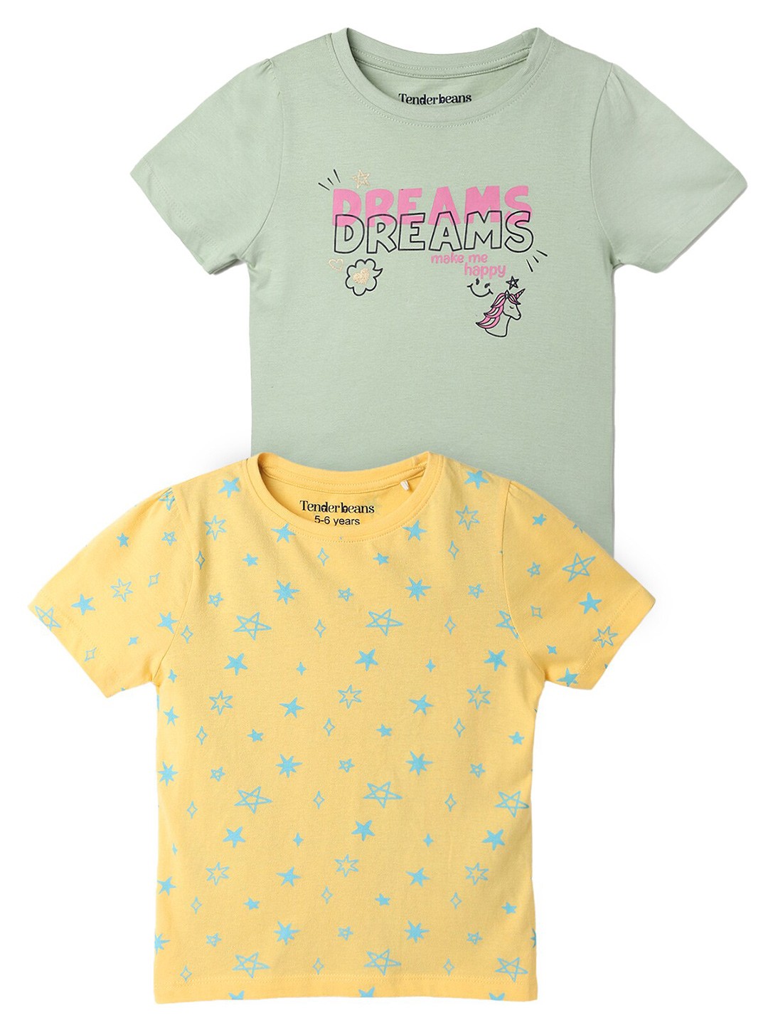 

UrbanMark Girls Pack Of 2 Printed Pure Cotton T-shirts, Green