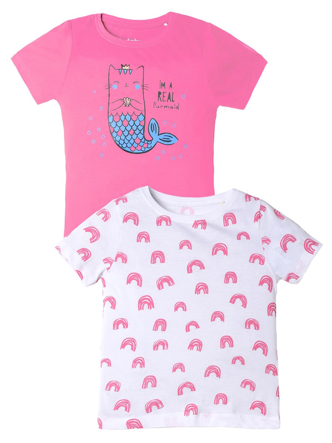 

UrbanMark Girls Pack Of 2 Cotton Regular T-shirt, Pink