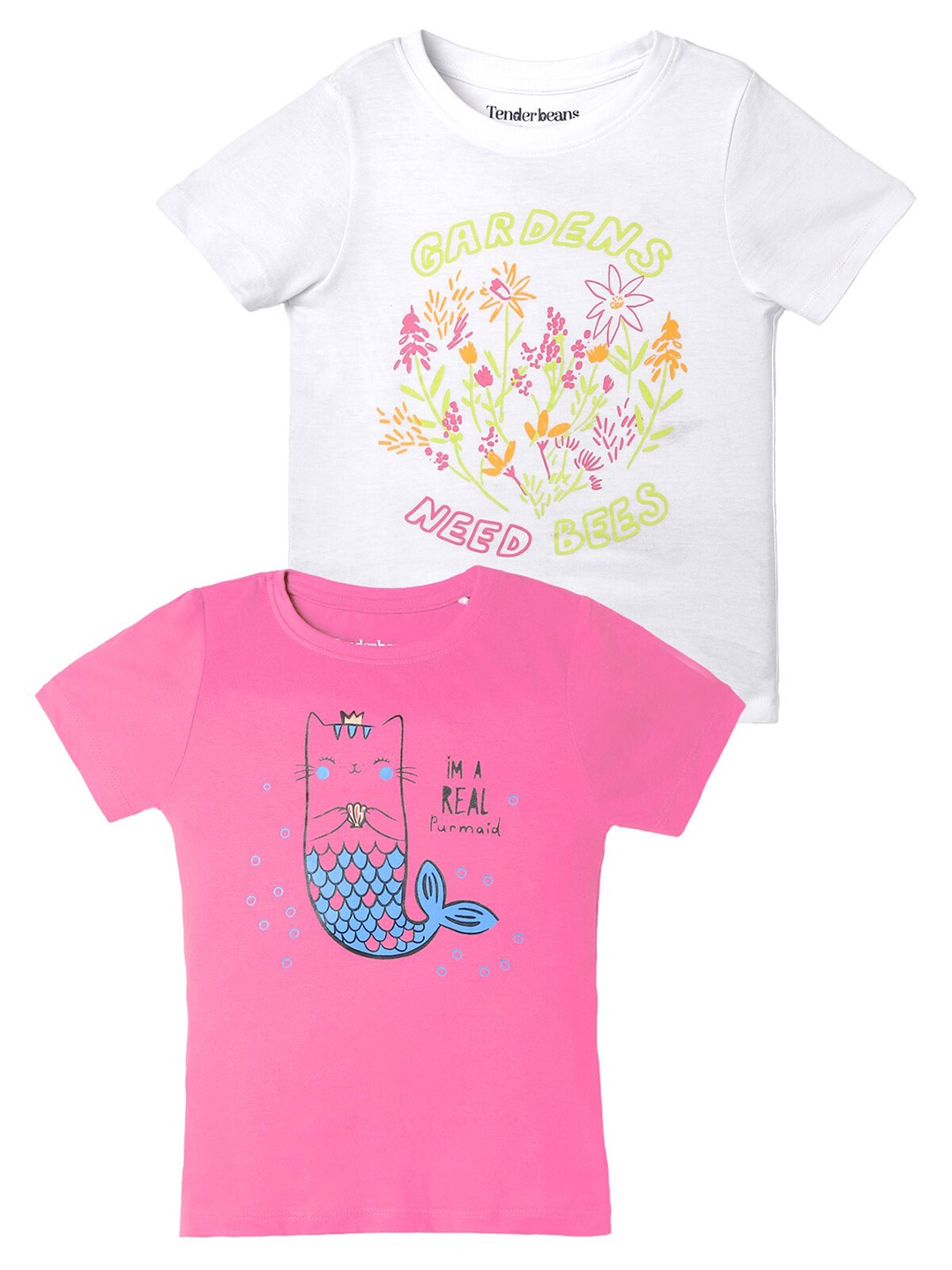 

UrbanMark Girls Pack of 2 Graphic Printed Pure Cotton T-shirt, Pink