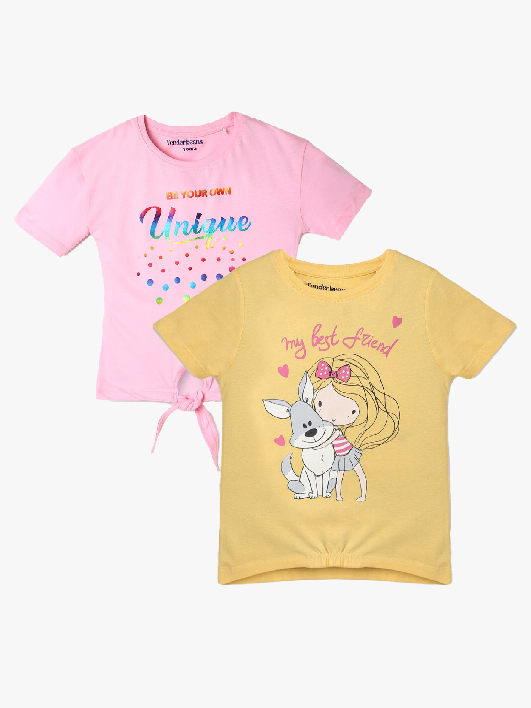 

UrbanMark Girls Pack of 2 Printed Pure Cotton Short Sleeved T-shirts, Pink