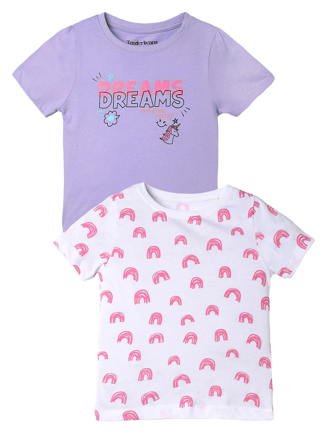 

UrbanMark Girls Pack Of 2 Printed Cotton Regular T-shirt, Purple